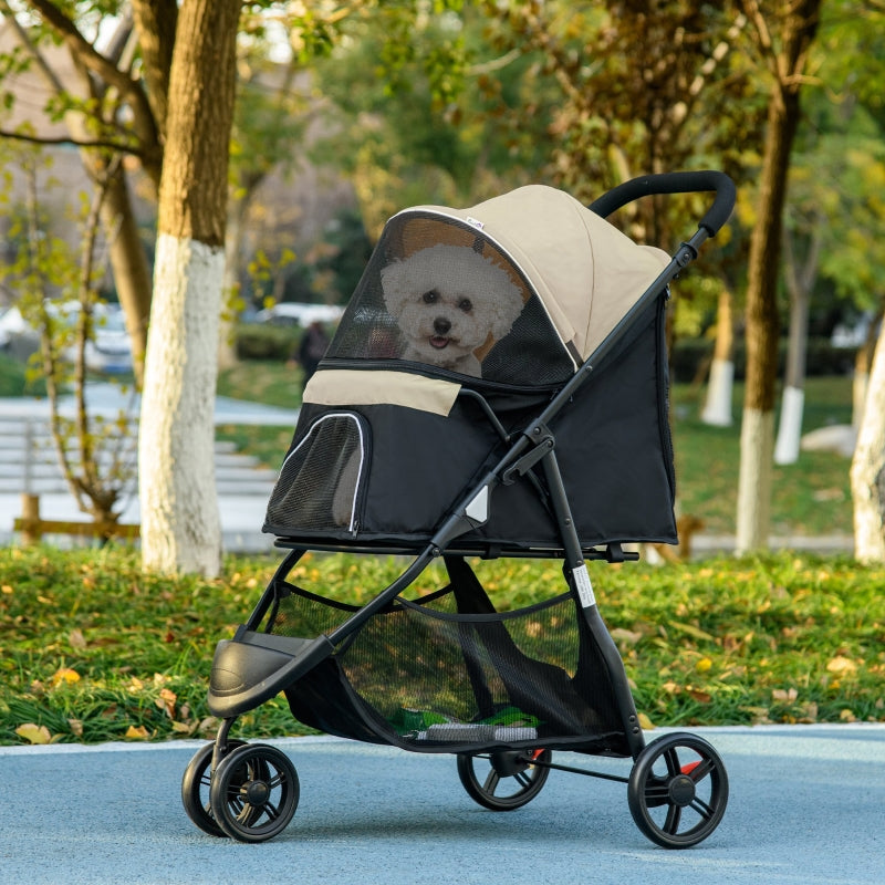 Foldable Pet Stroller with Rain Cover - Khaki, XS/S Dogs