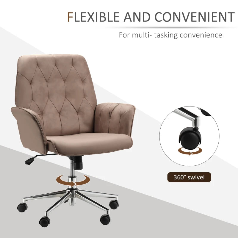 Microfibre Office Swivel Chair, Height Adjustable with Armrest, Coffee