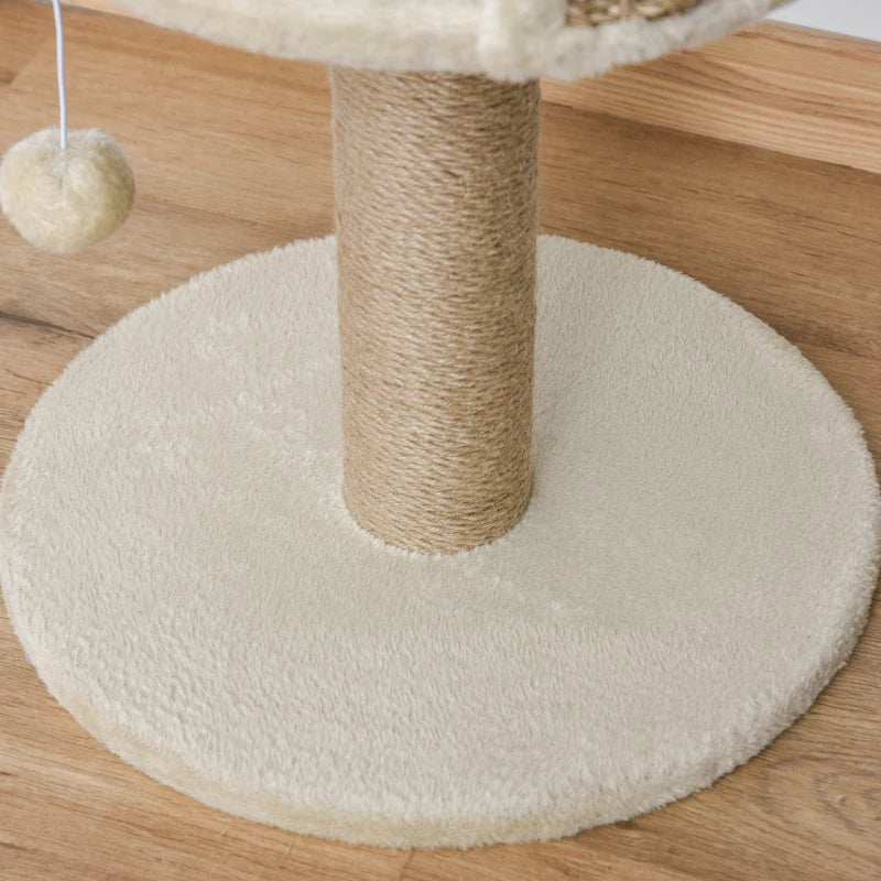 Beige Cat Tree Scratching Post with Dangling Ball