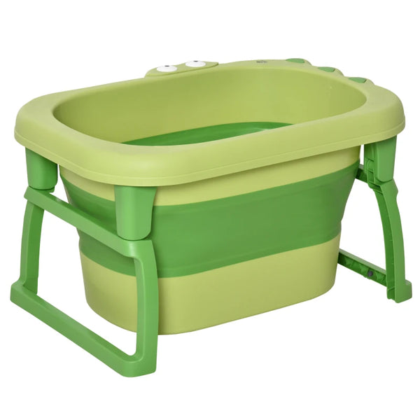 Foldable Green Baby Bathtub Set with Stool