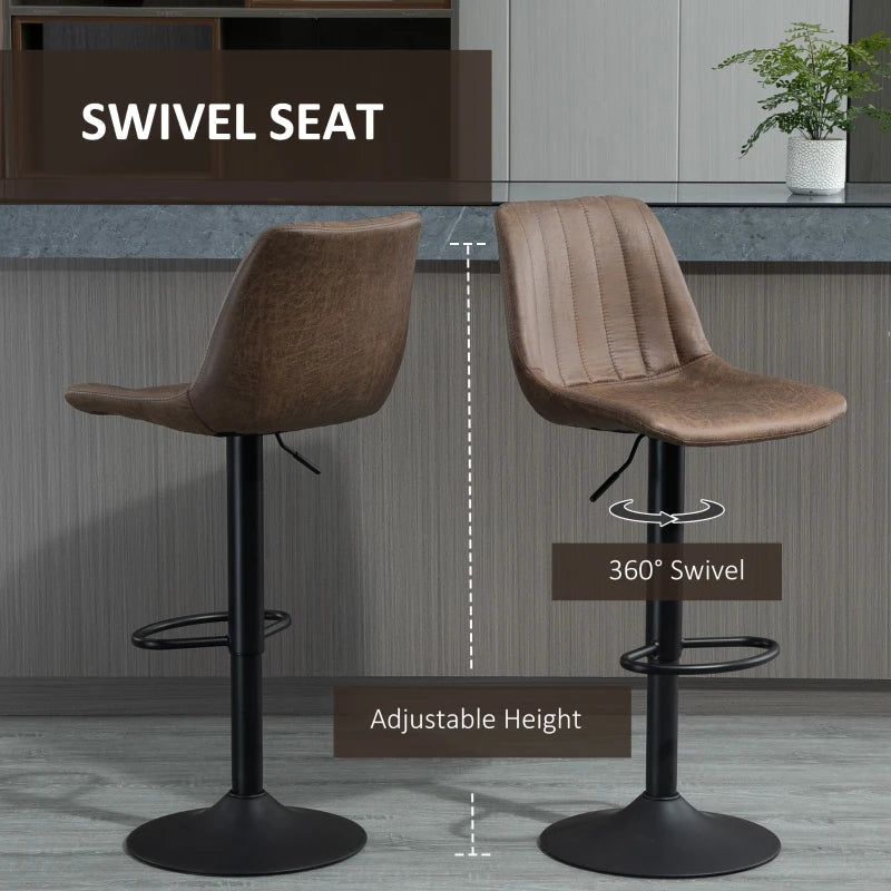 Brown Adjustable Height Swivel Barstools Set for Home Pub