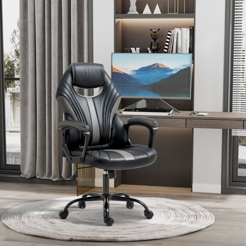 Black Faux Leather Gaming Chair with Swivel Wheels
