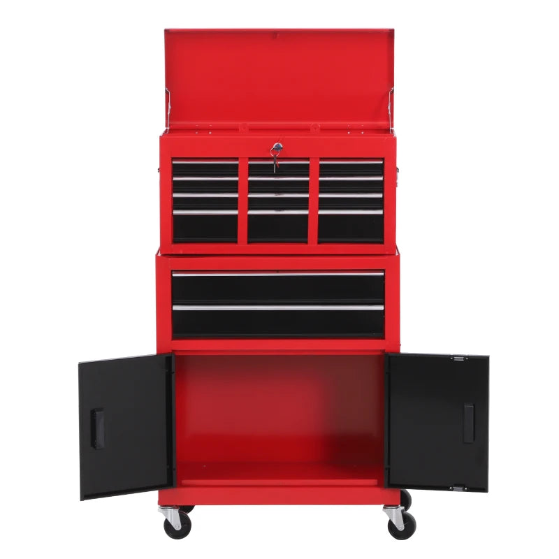 Red Metal Tool Cabinet with 6 Drawers and Pegboard, 61.6 x 33 x 108cm