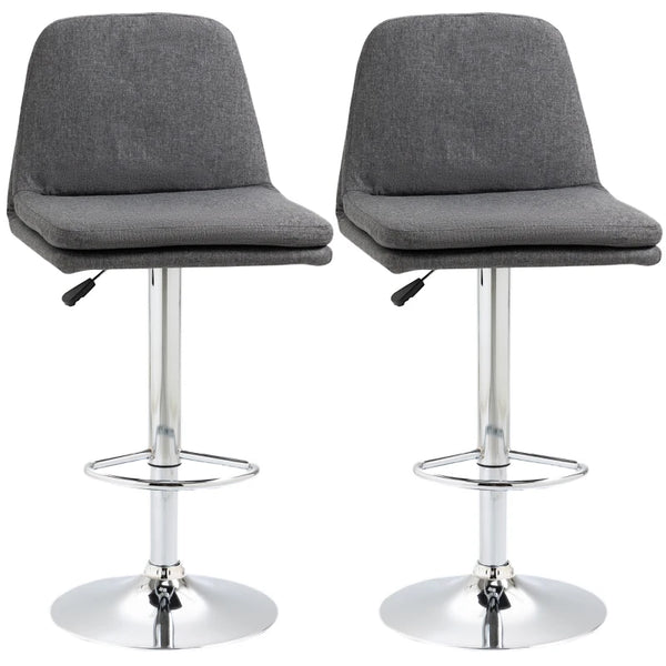 Grey Swivel Fabric Bar Stools Set of 2 - Adjustable Counter Height Chairs with Backrest and Footrest