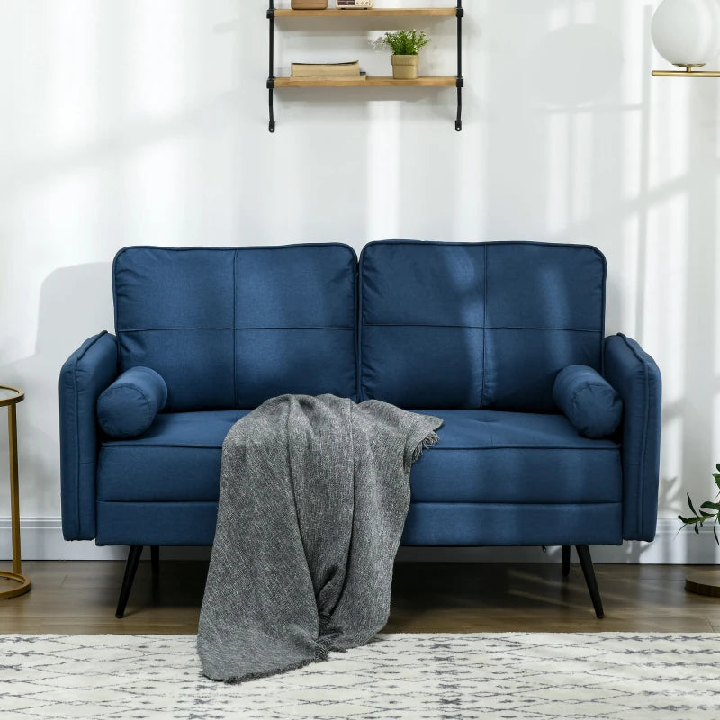 Blue Upholstered 2 Seater Loveseat Sofa with Back Cushions and Pillows