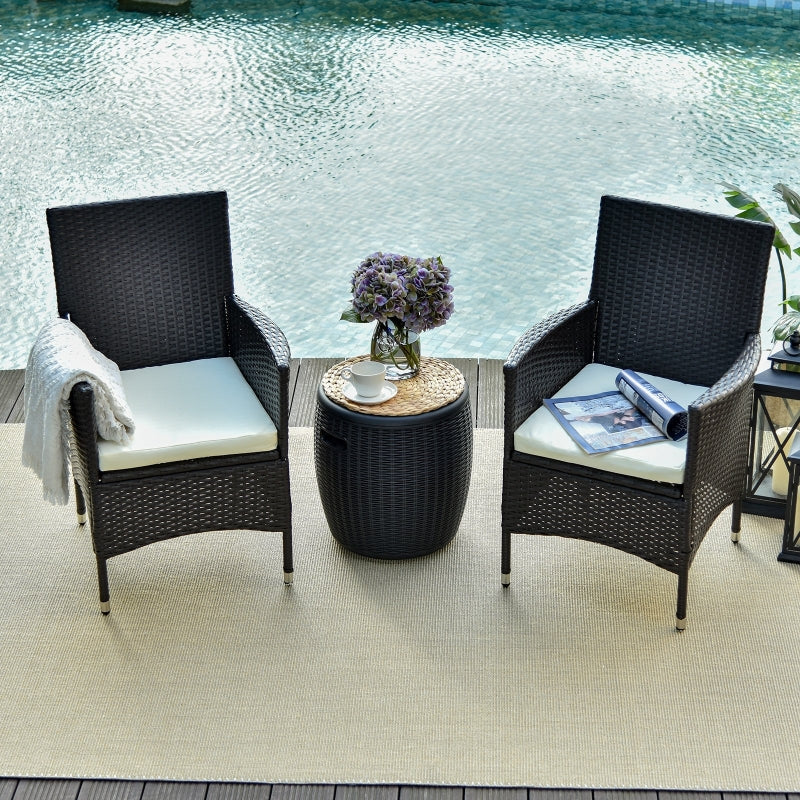 Rattan Armchair Set with Armrests and Cushions - Deep Coffee