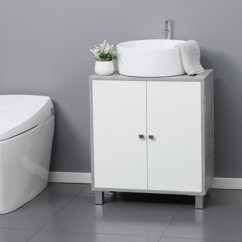 White and Grey Under Sink Bathroom Storage Cabinet