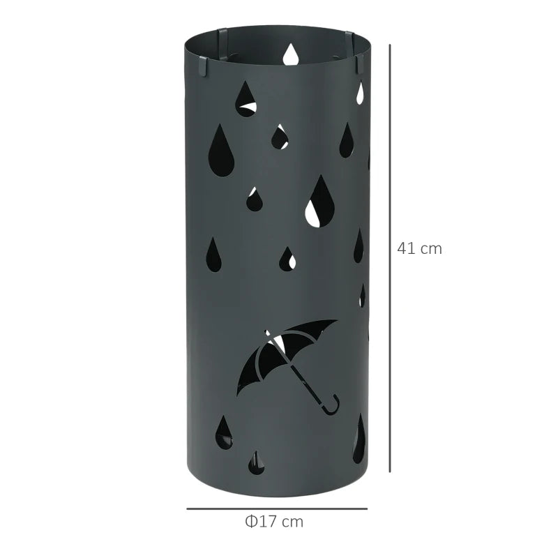 Dark Grey Freestanding Umbrella Holder with Hooks and Drip Tray