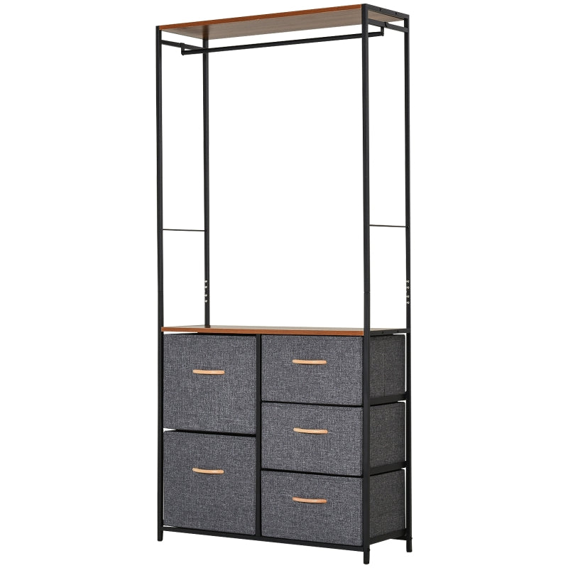 5-Drawer Coat Rack Chest - Steel Frame - Black/Brown - Bedroom/Hallway Furniture