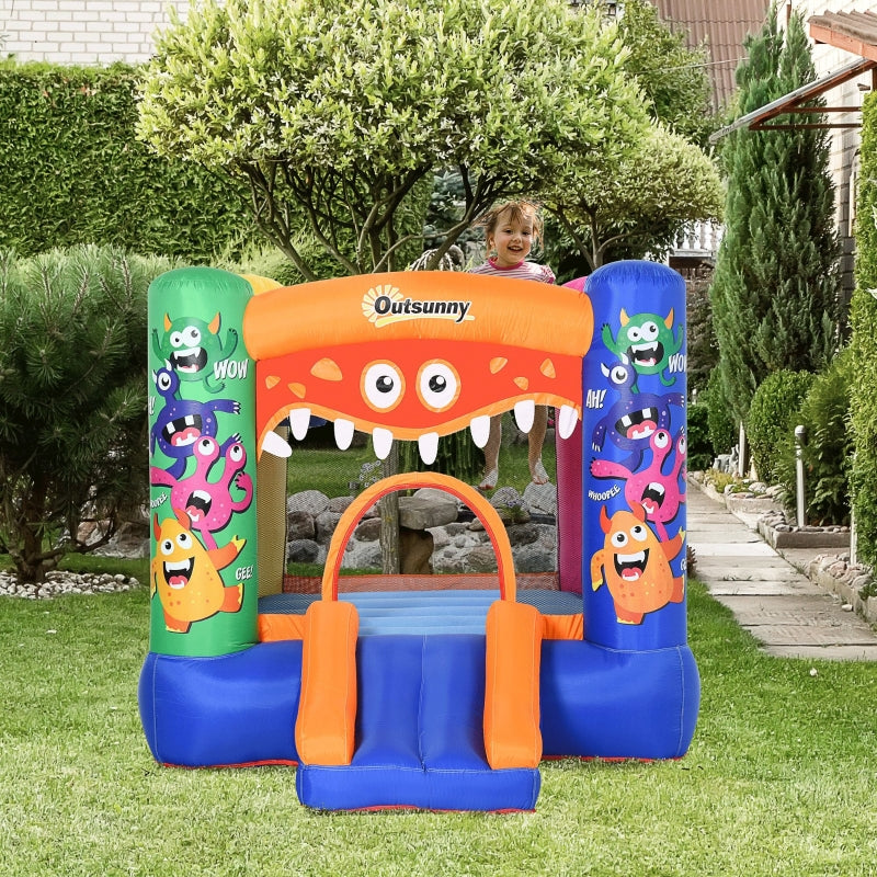 Monster Design Inflatable Bouncy Castle with Slide - Green/Blue - 180 x 250 x 175 CM