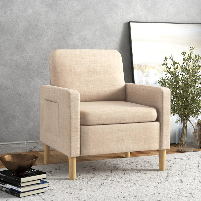 Beige Upholstered Modern Accent Chair for Living Room, Bedroom, Home Office