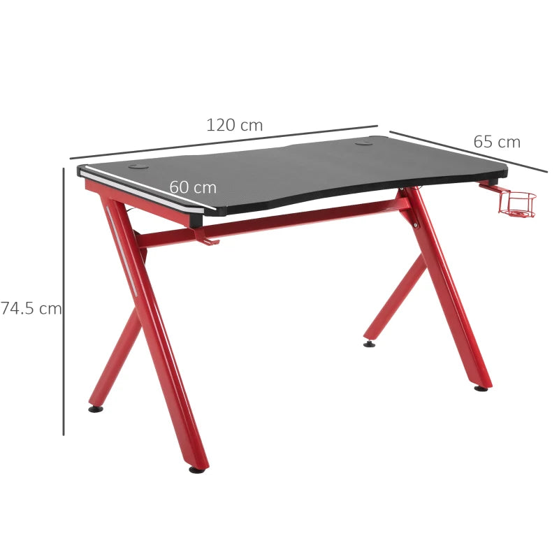 Red Gaming Desk with LED Light and Accessories