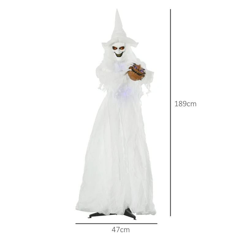 Life Size White Witch Skeleton Halloween Decoration with Light-Up Eyes