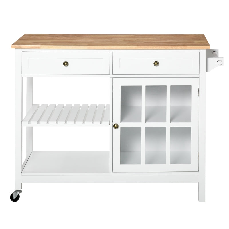 White Kitchen Island Cart with Drawers and Cabinet