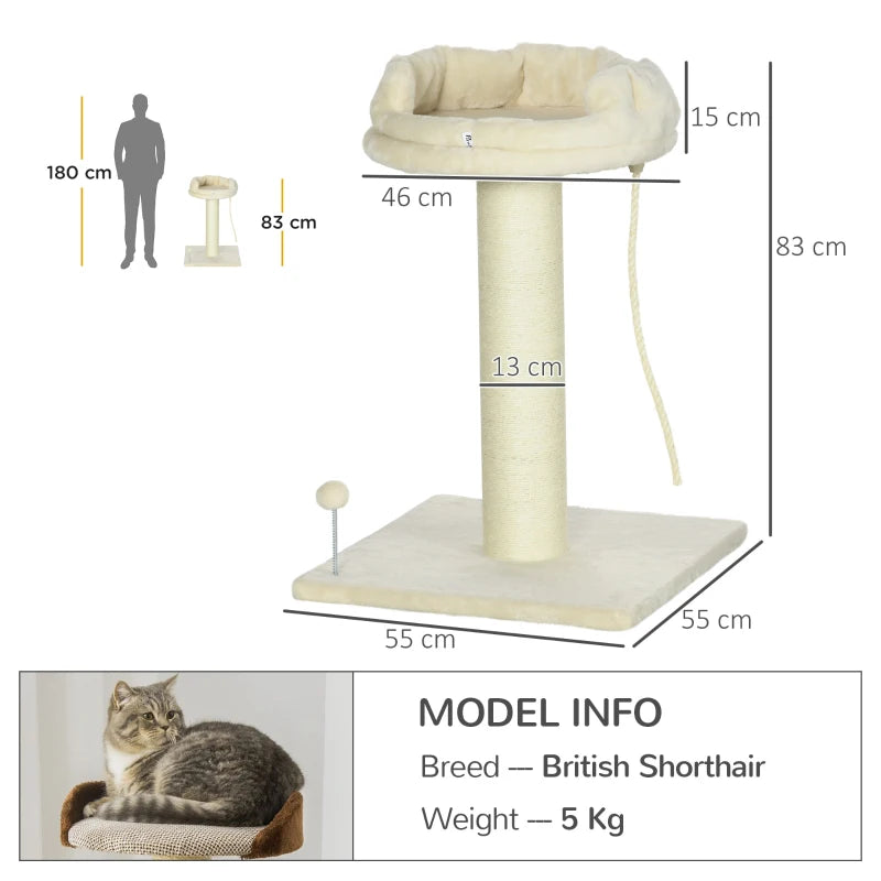 Cat Tree with Sisal Scratching Post - Cream