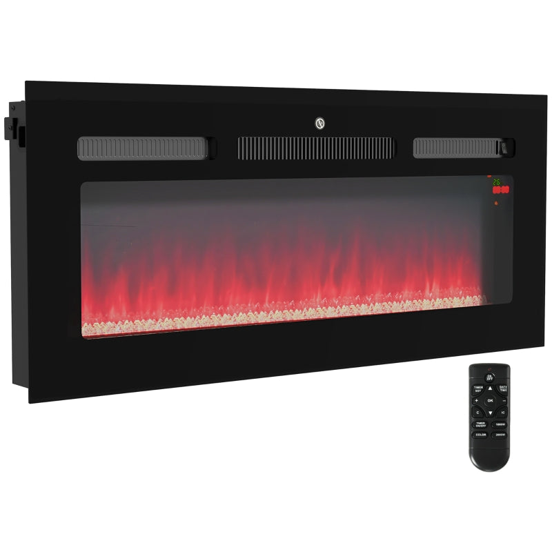 Black 102cm Electric Fireplace, 2000W Wall Mounted Fire with Remote Control