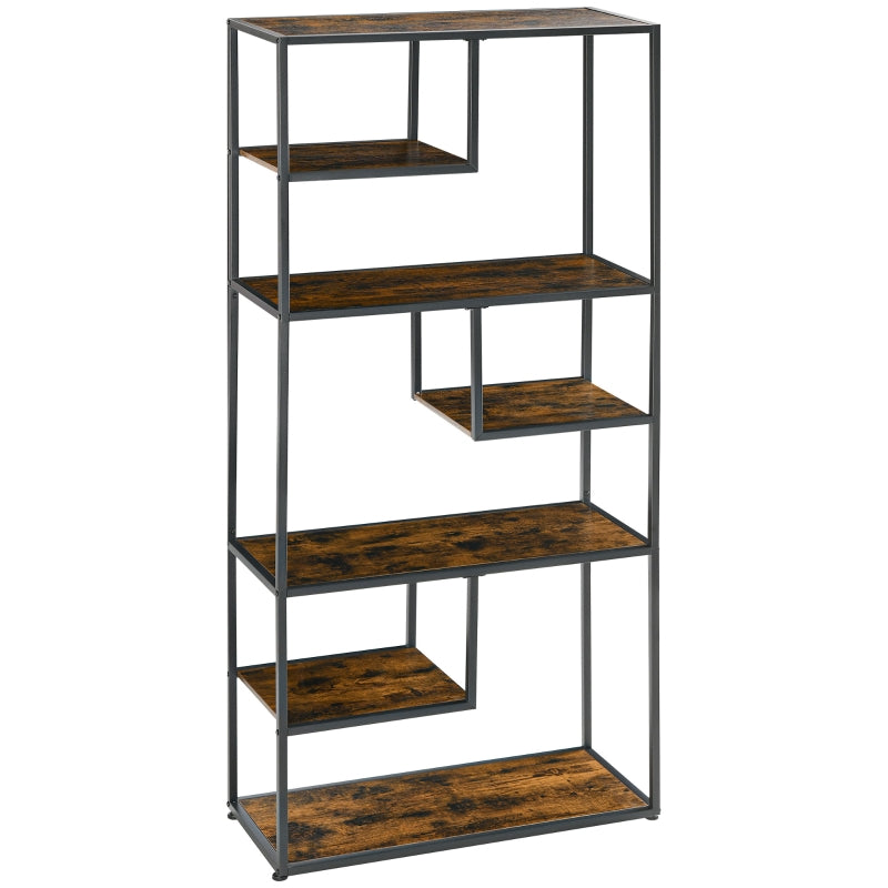 Rustic Brown 7-Tier Metal Bookcase Shelf for Home and Office