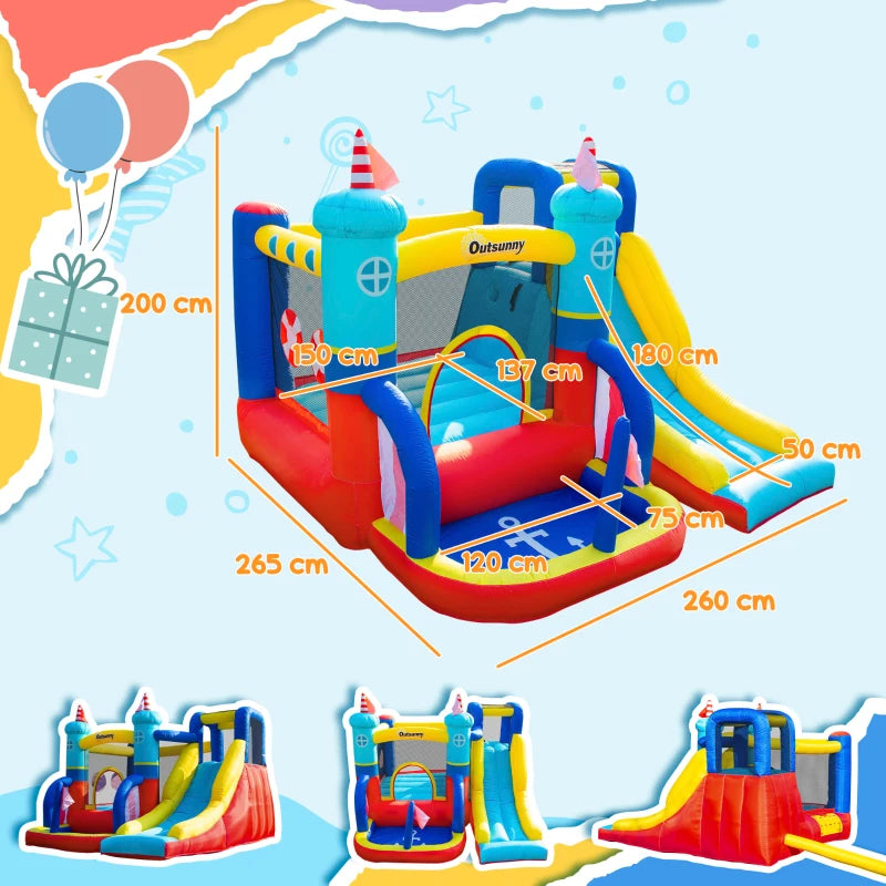 Kids Sailboat Style Inflatable Bouncy Castle with Slide & Pool - Blue