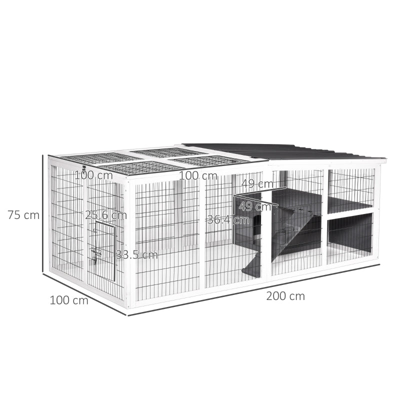 Grey Wooden Rabbit Run with Openable Roof and Ramp - 200L x 100W x 75H cm