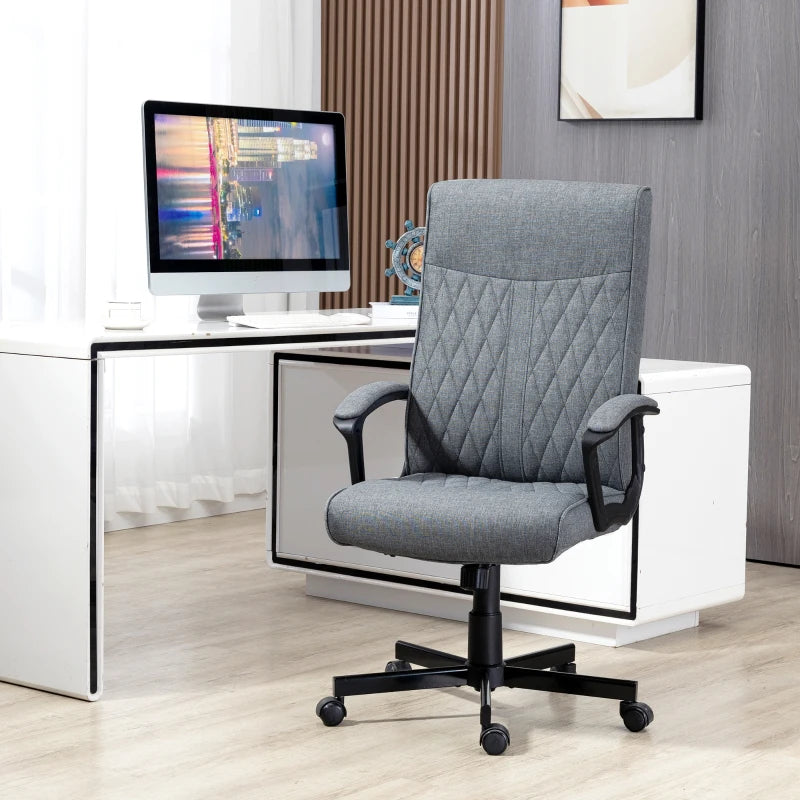 Dark Grey Linen High-Back Swivel Office Chair with Adjustable Height and Tilt