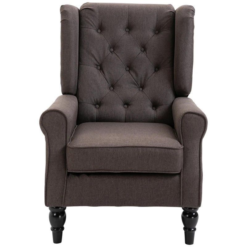 Brown Retro Wingback Armchair with Button Tufted Design