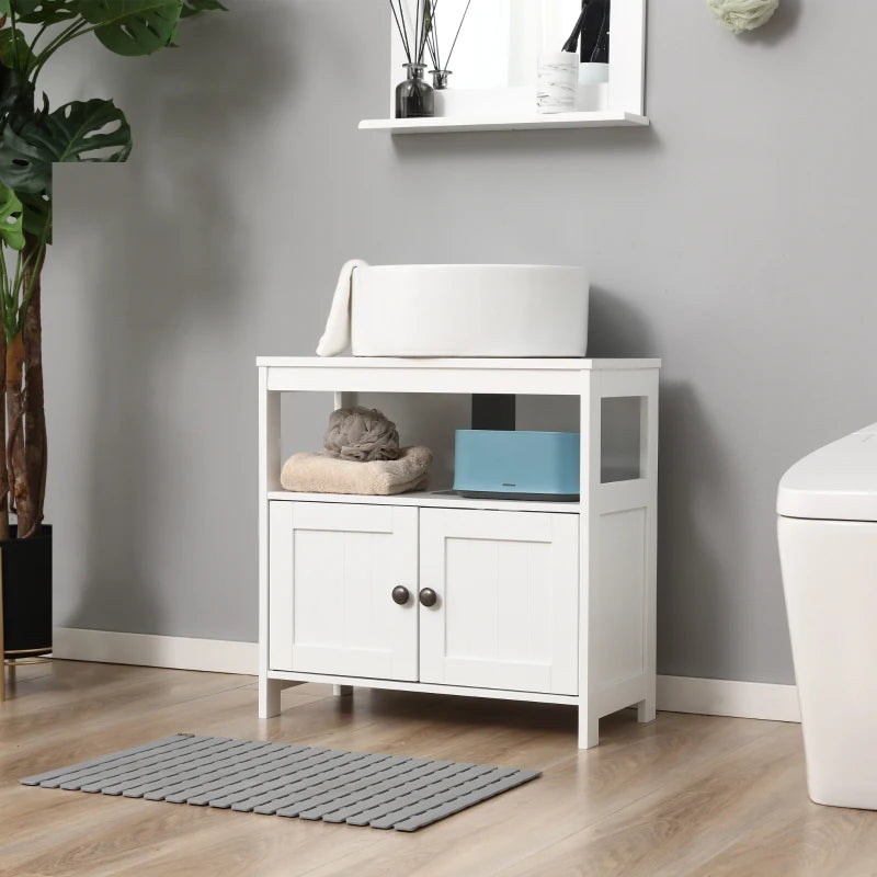 White Under Sink Cabinet with Double Doors and Shelves