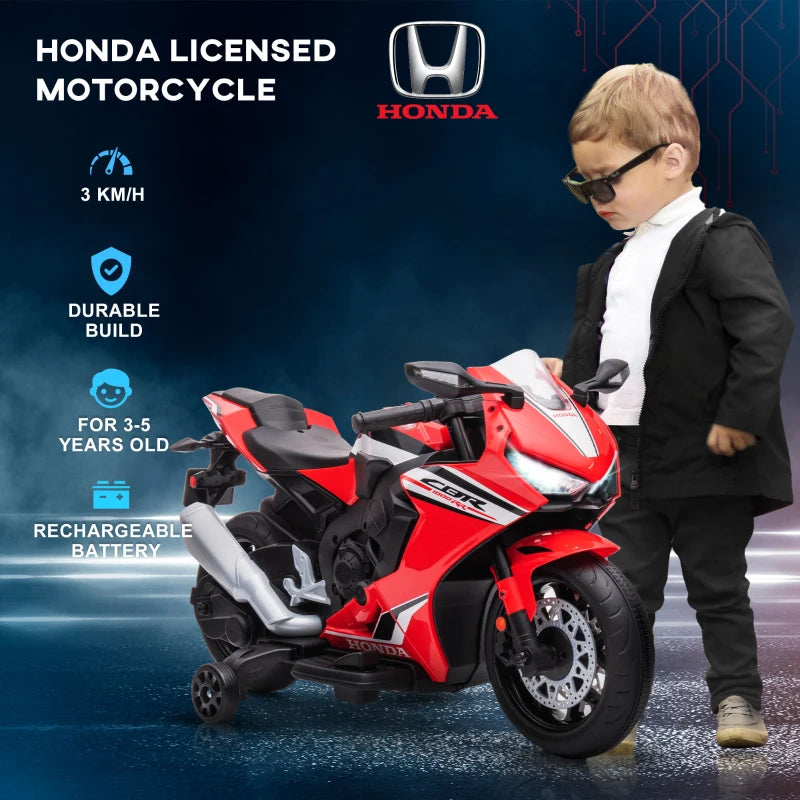 Red Kids 6V Honda Licensed Motorcycle with Music & Training Wheels