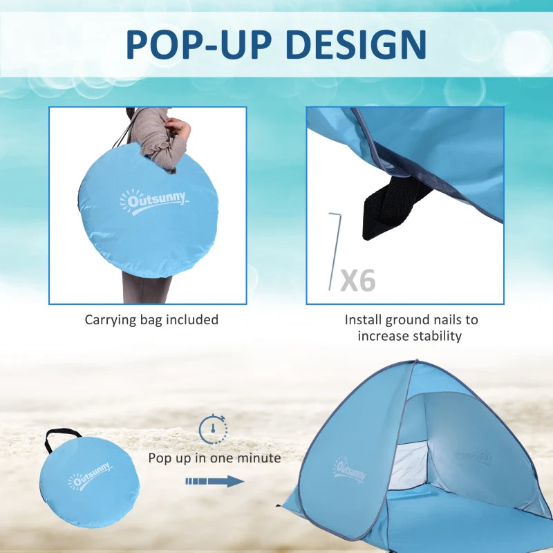 Blue Pop-Up Beach Tent for 2-3 People with UV 30+ Protection