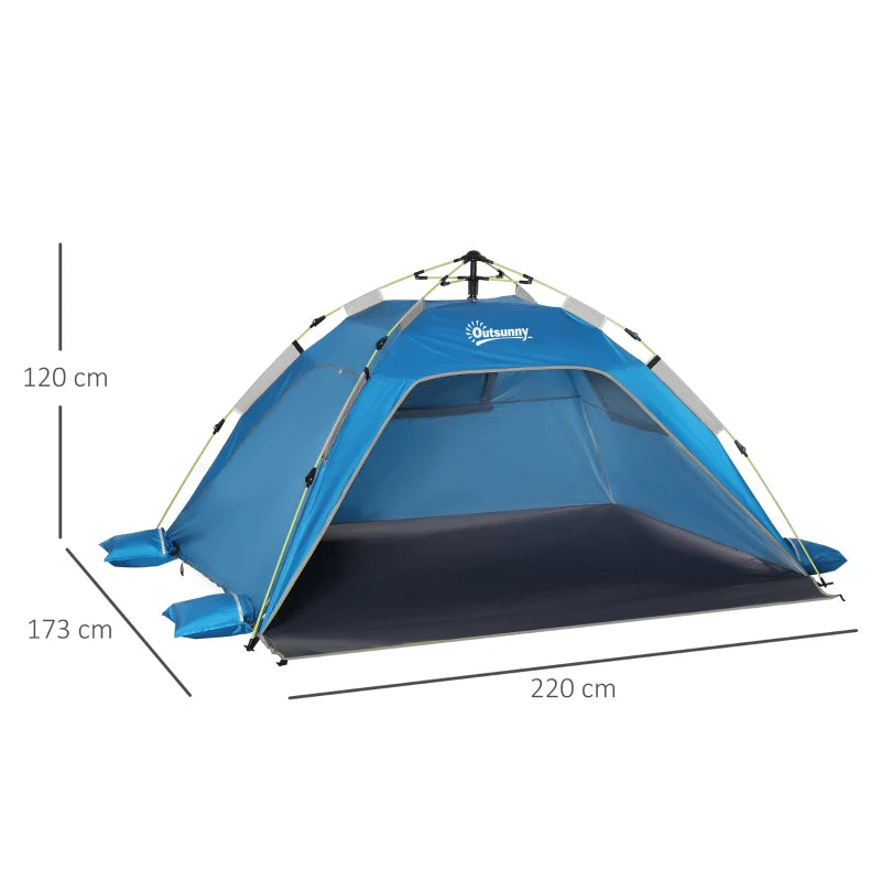 Sky Blue Beach Tent for 1-2 People with Pop-up Design, Mesh Windows & Doors