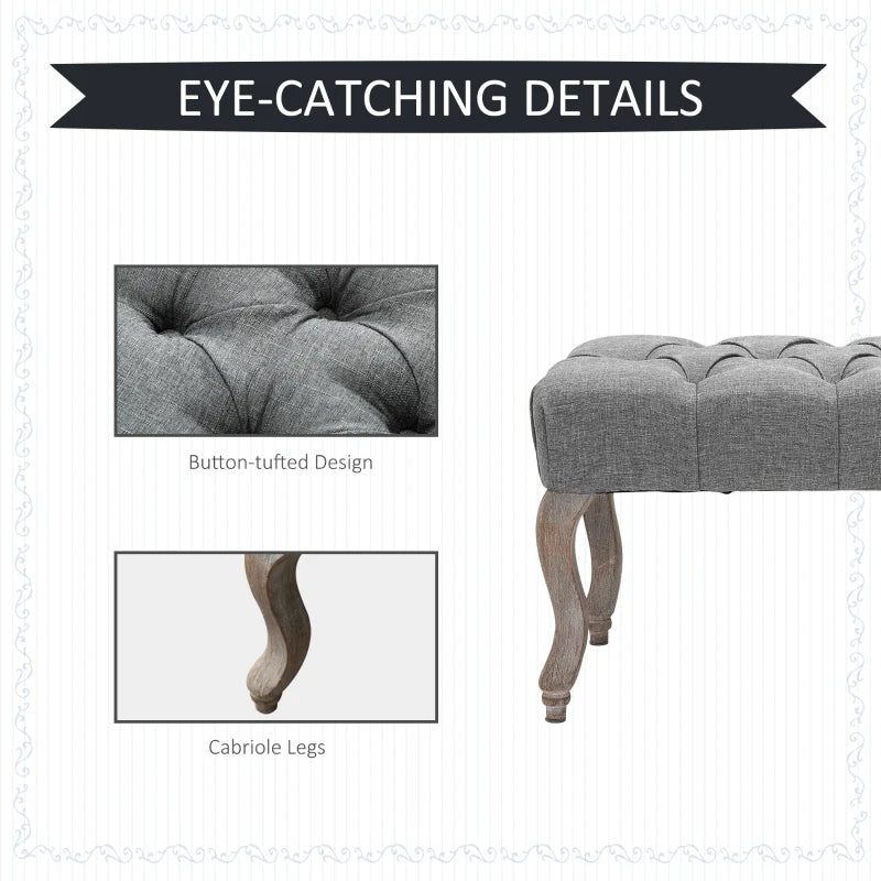 Grey Tufted Upholstered Window Seat Bench