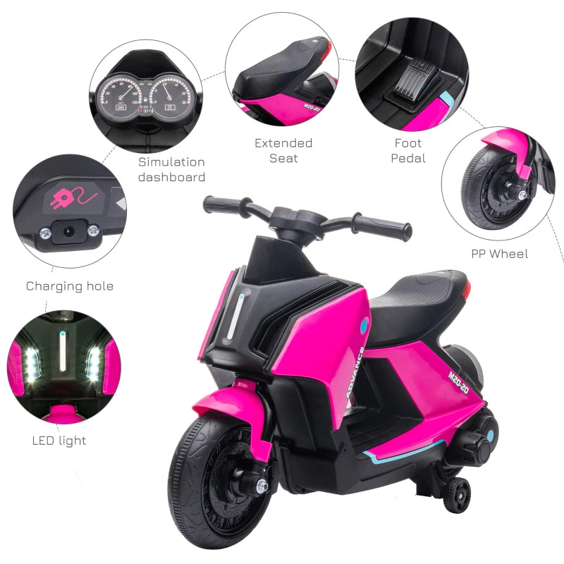 6V Pink Kids Electric Motorbike Ride-On Toy with Music & Lights