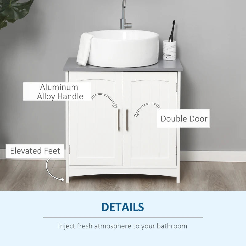 White Under Sink Storage Cabinet with Double Doors