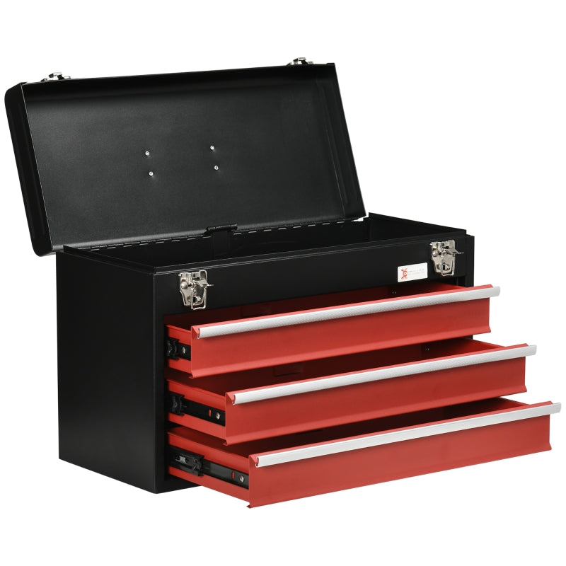 Black 3-Drawer Lockable Metal Tool Chest with Ball Bearing Runners