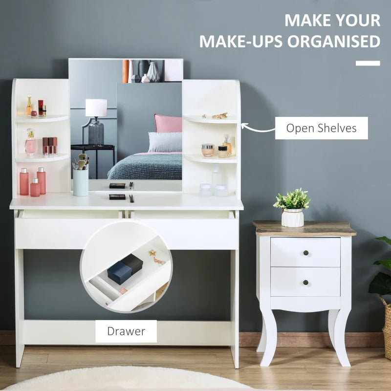 White Modern Dressing Table with Mirror and Storage