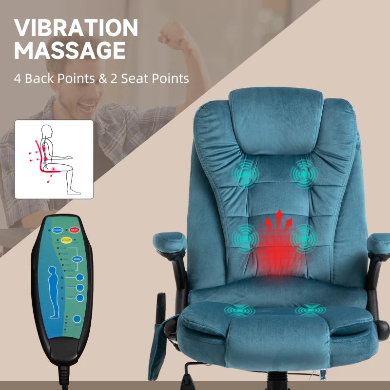 Blue Velvet Massage Recliner Chair with Heated Six-Point Massage & 360° Swivel