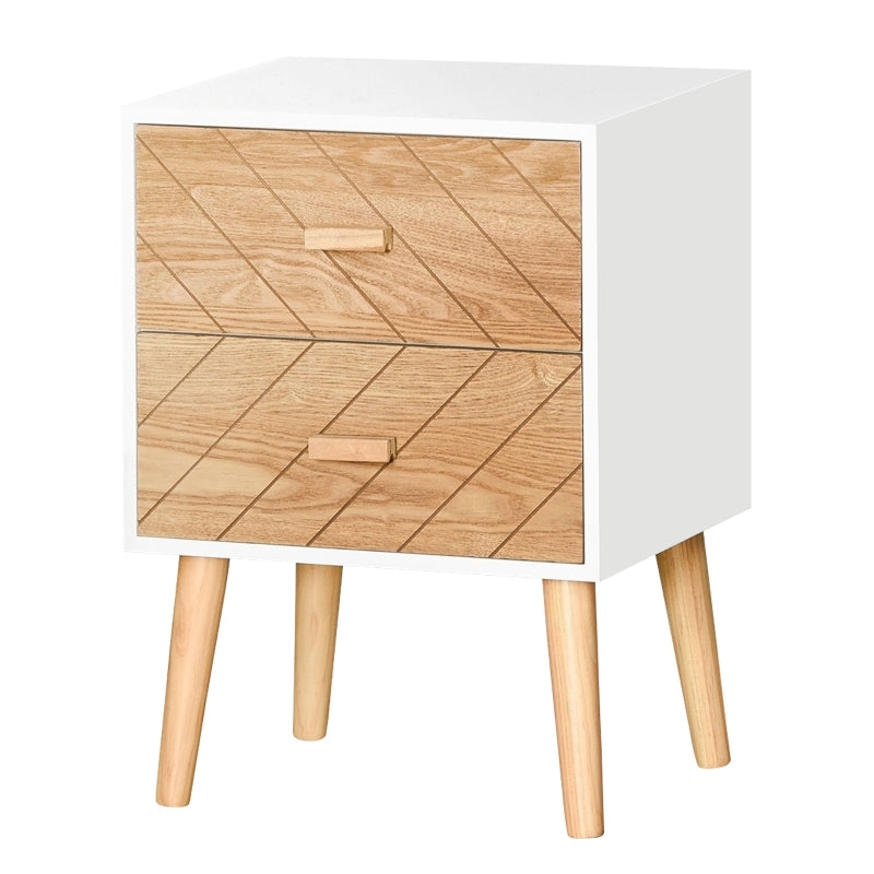 Natural Wood 2-Drawer Bedside Table with Pine Legs