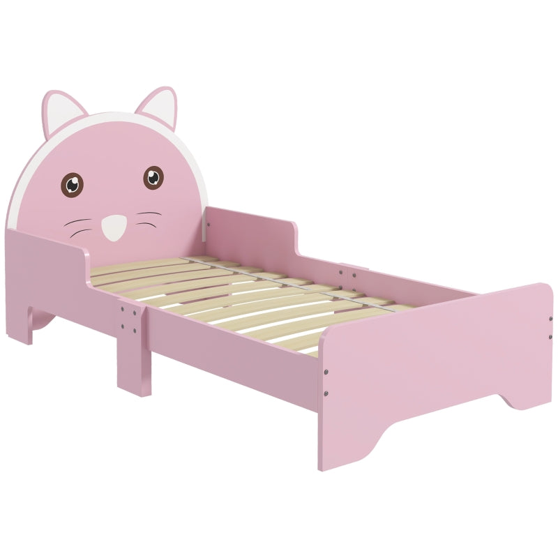 Cat Design Pink Toddler Bed Frame with Guardrails - 3-6 Years