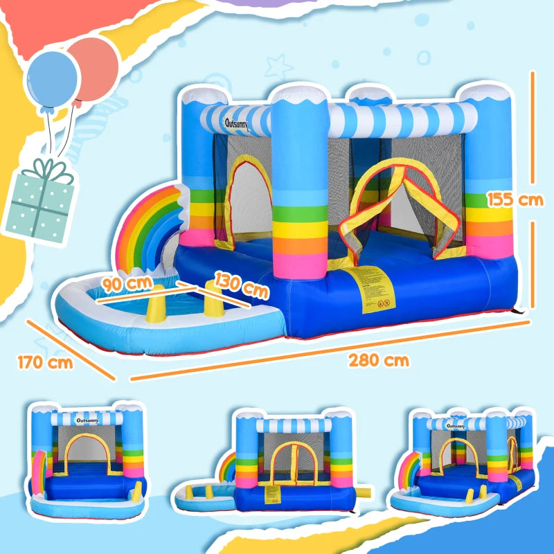 Kids Inflatable Bounce Castle with Trampoline Pool & Climbing Wall - Blue