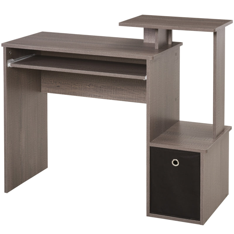 Grey Computer Desk with Sliding Keyboard Tray and Storage Drawer