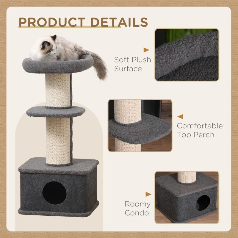 Grey Cat Tree Tower with Scratching Post and Condo