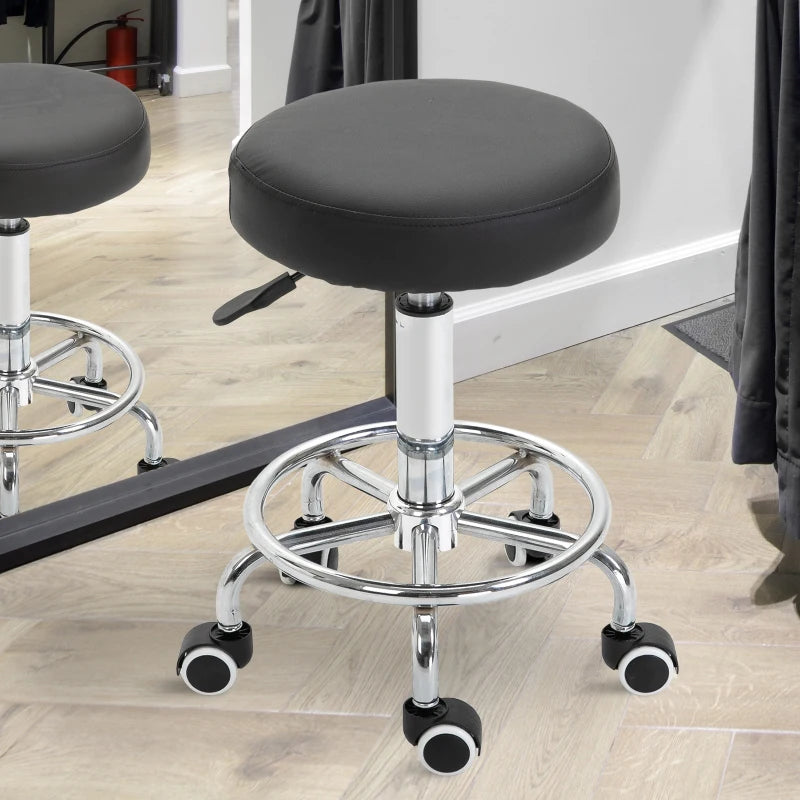 Black Adjustable Rolling Stool with Swivel Seat