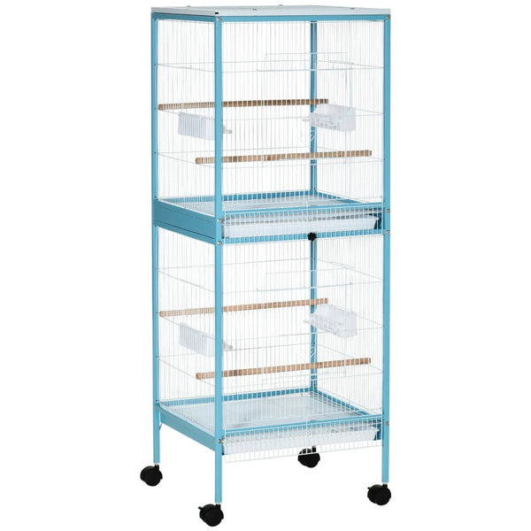 Large Light Blue Bird Cage with Stand and Wheels