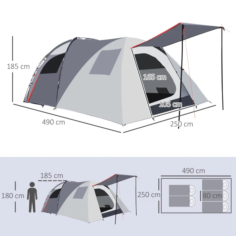 5-Person Blue Tunnel Camping Tent with 4 Doors and Mesh Windows