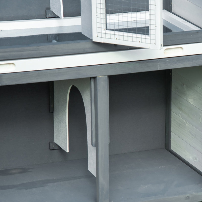 Grey 2 Tier Outdoor Rabbit Hutch with Ramp and Openable Roof