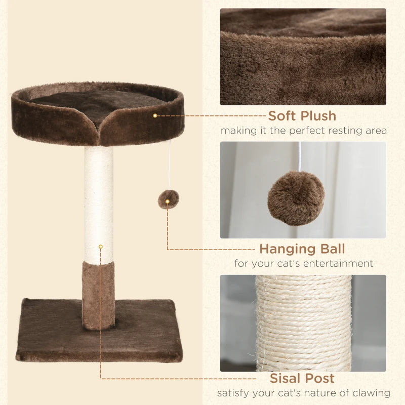 Brown Cat Tree with Sisal Scratching Post & Kitten Bed, 45x45x70 cm