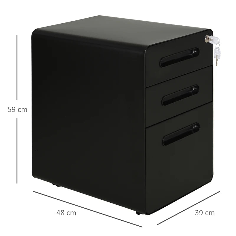 Black 3-Drawer Lockable Vertical File Cabinet for A4/Letter/Legal Size Documents