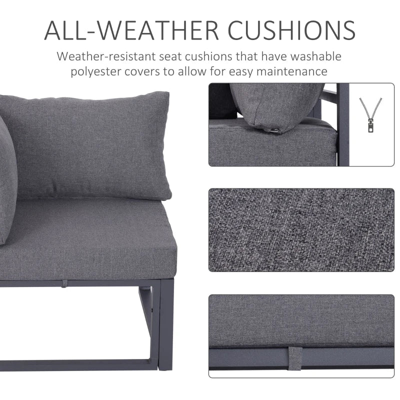 Grey 5-Seater Outdoor Sectional Sofa Set with Thick Padded Cushions