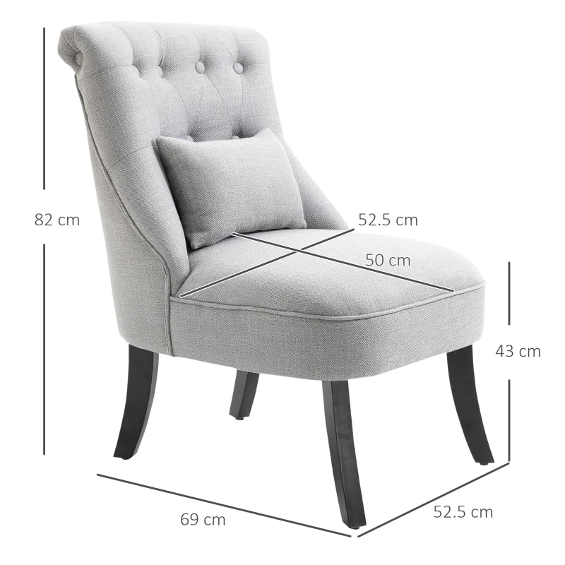 Grey Fabric Upholstered Single Tub Chair with Pillow and Solid Wood Legs