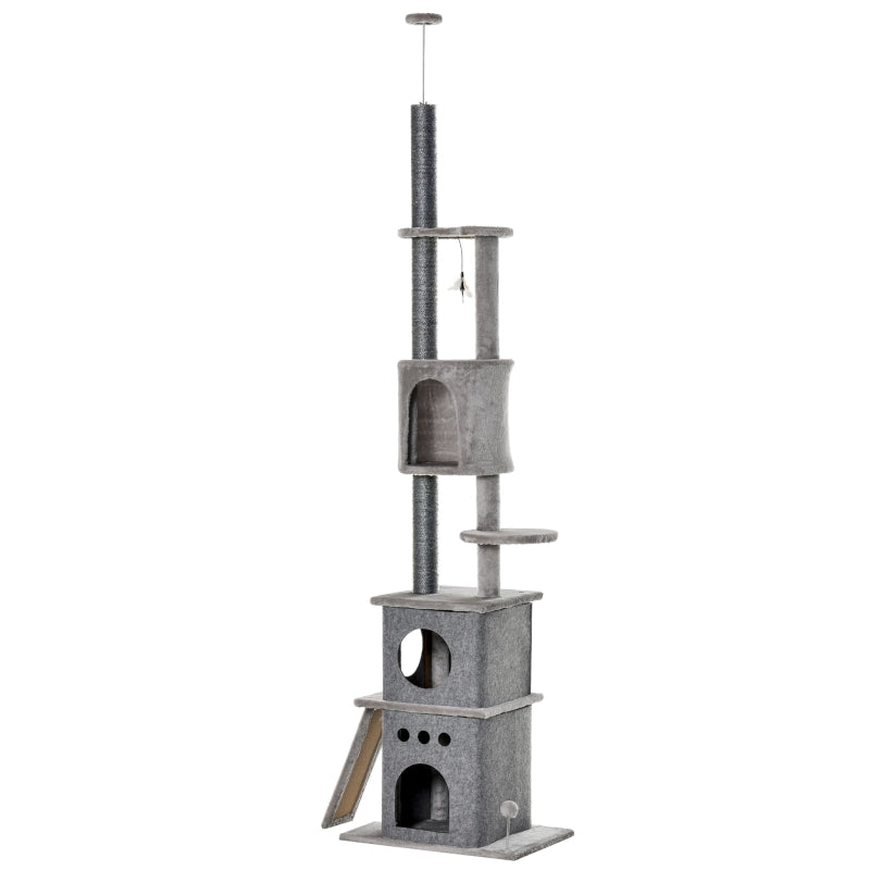 Grey 255cm Indoor Cat Climbing Tree with Scratching Post