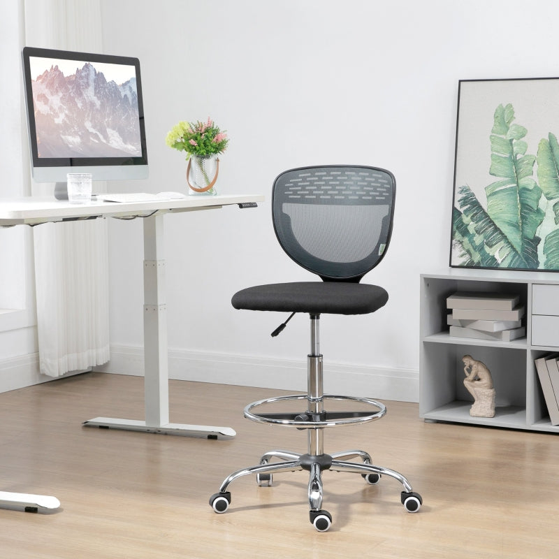 Grey Mesh Drafting Chair with Lumbar Support